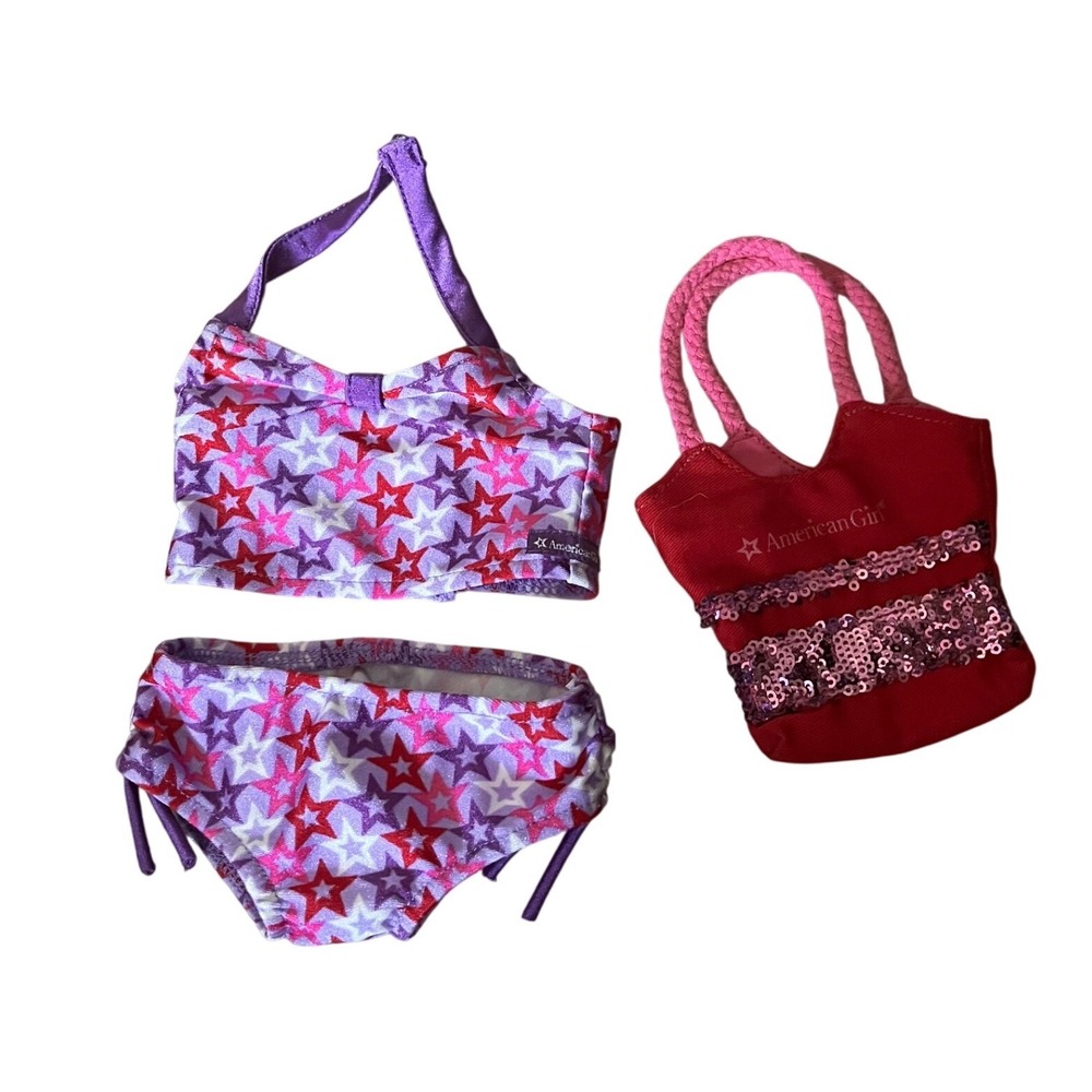 American Girl Star Print Bikini and Sequin Beach Tote Set for 18 Inch Dolls